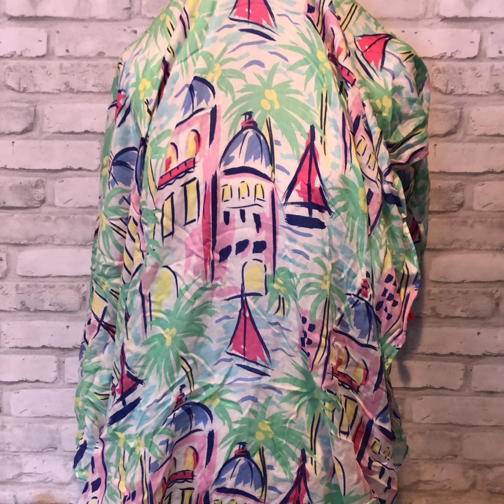 Stella & Dot Palm city scarf Pastel colors cotton large wrap cover up swim - Picture 2 of 10
